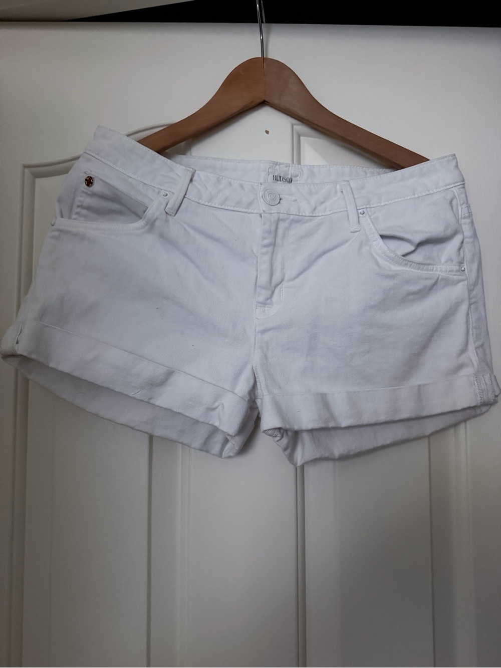 Hudson Jeans White Cuffed Denim Shorts